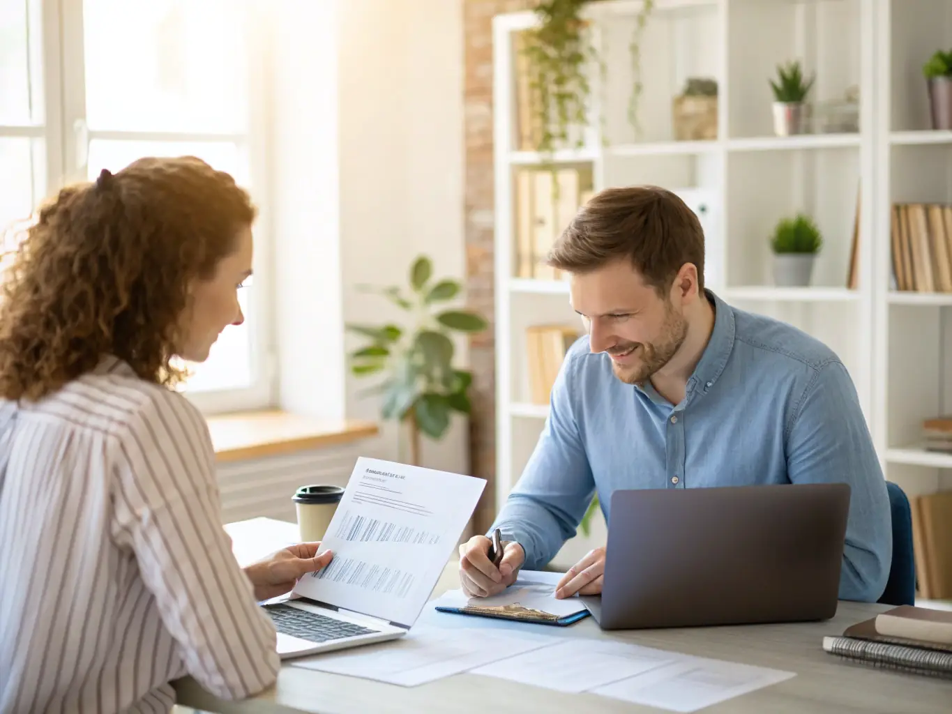 An image of a professional consultant discussing tax documents with a client, with financial charts and international maps in the background, representing international tax advisory services.